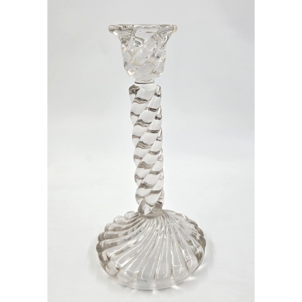 Vtg Clear Glass Twist Rope Spiral 9.25" Taper Candlestick Holder Art Deco MCM